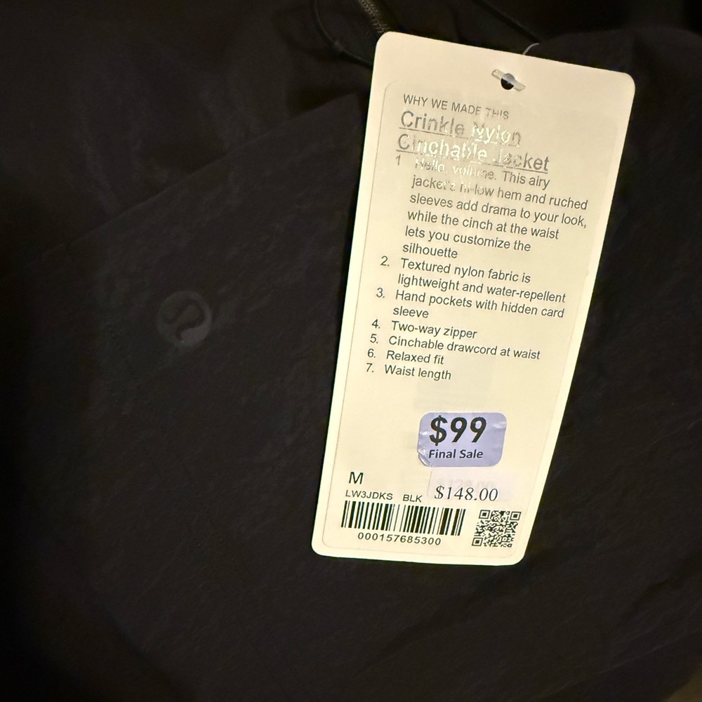 NWT💎Lululemon Bomber Nylon Cinchable Black Waterproof Jacket Medium Retail $148 - Picture 8 of 9